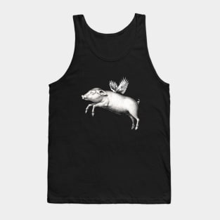 Flying Pig Funny Black And White Vintage Winged Animal Tank Top